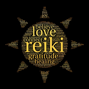 Reiki words in a sunshine design